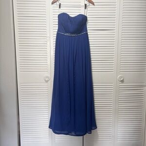 Bari Jay Strapless Blue Rhinestones Chiffon Maxi Ball Gown Dress Size 8